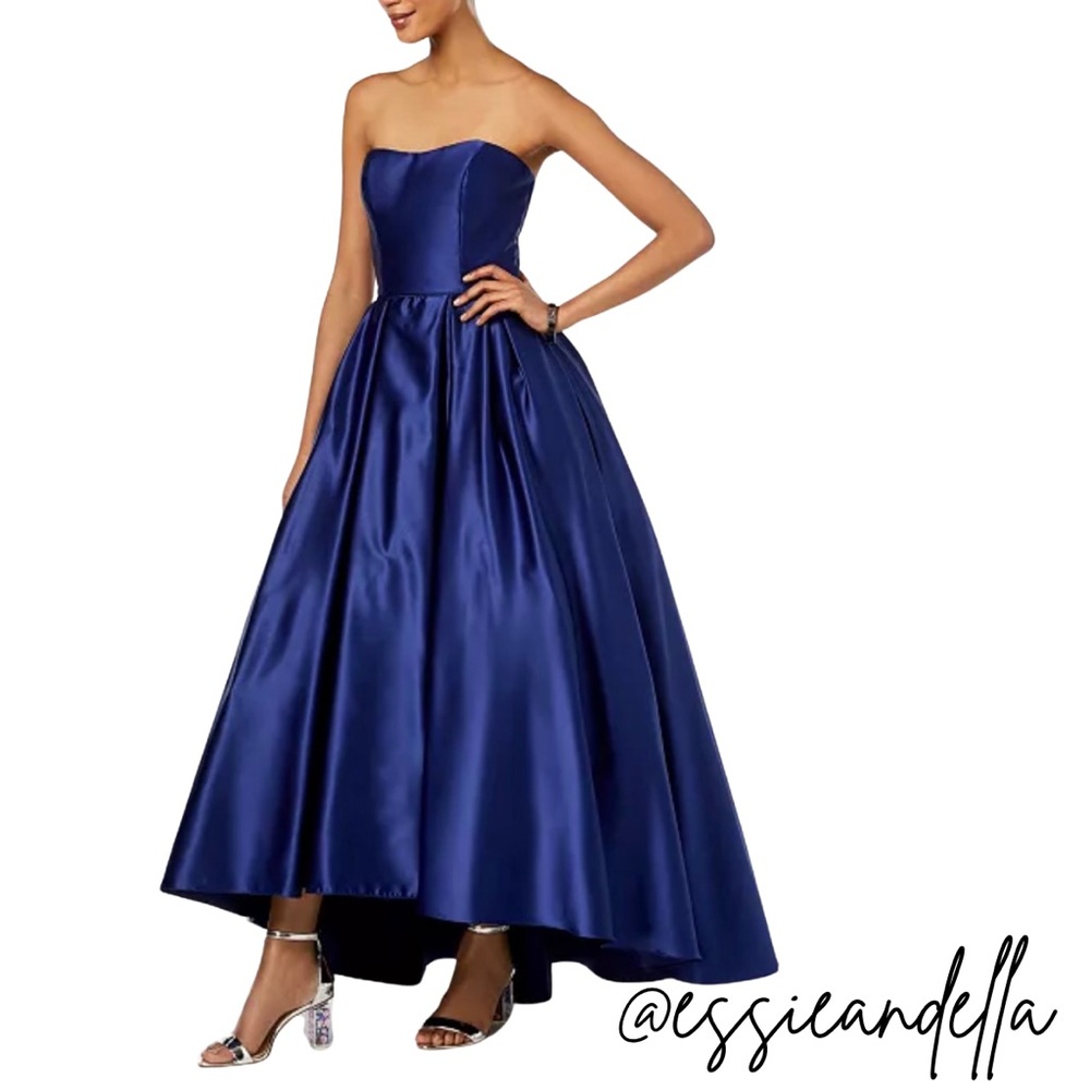 Betsy & Adam Petite Strapless High-Low Gown